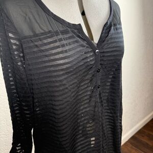 Torrid Black Sheer Striped 3/4 Sleeve V Neck Edgy Tunic Top Women’s Size Large